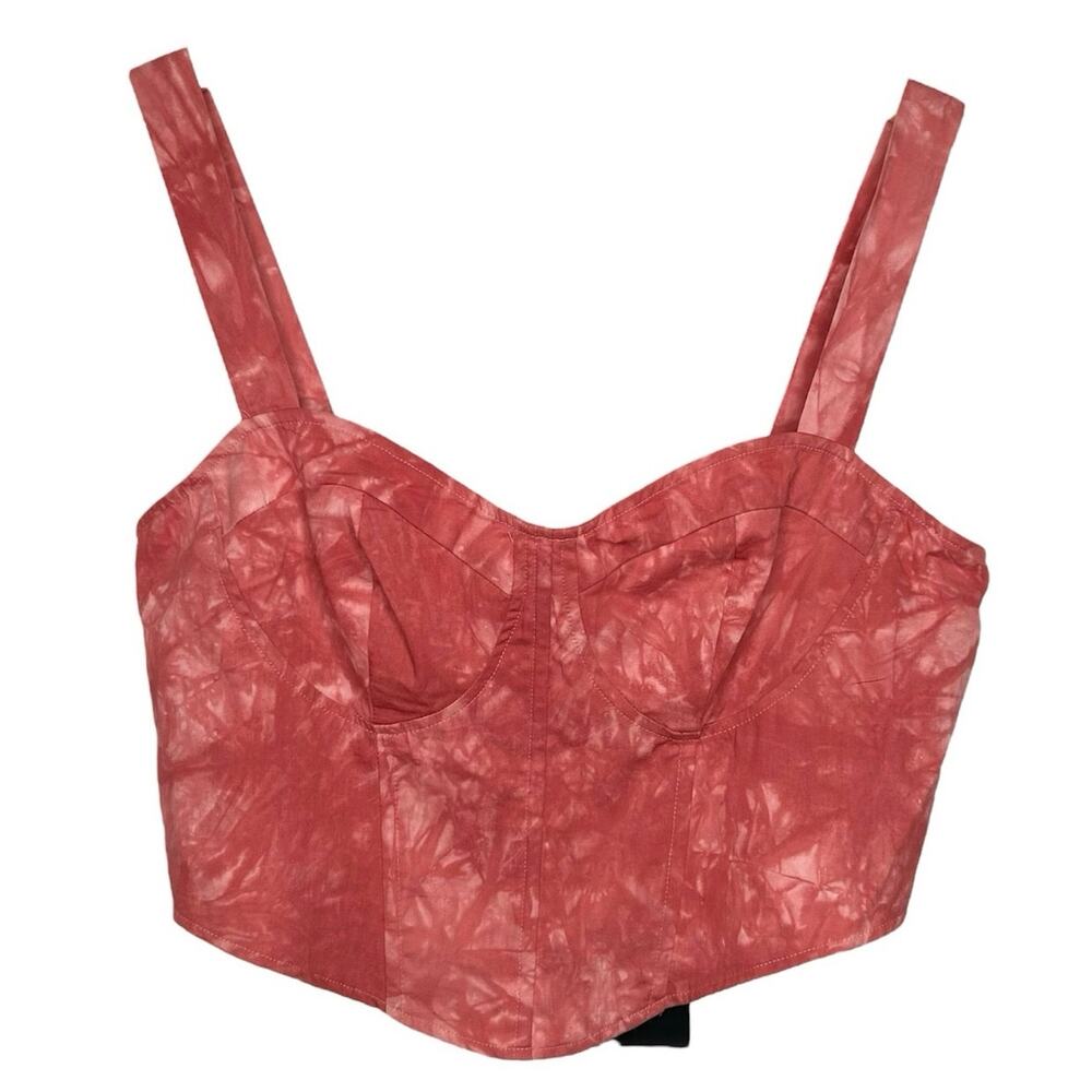 Pretty little thing shape pink tie dye woven corset crop top womens size 12